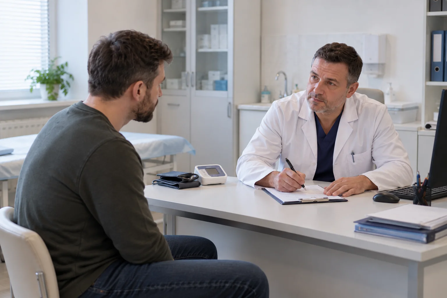 Мужчина на первом приеме в наркологическом диспансере